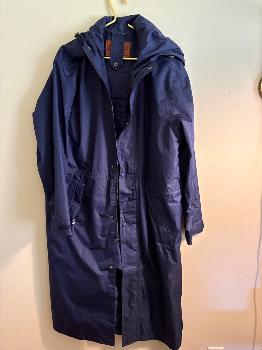 Outback trading company long navy raincoat w hood. Packs into backpack sz m